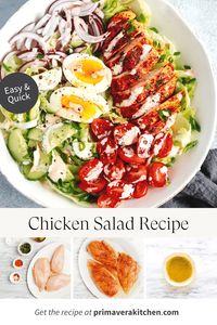 Super flavourful Chicken Salad With Mayo! On this post, you’ll learn how to make chicken salad with lettuce, cucumber, cherry tomatoes, red onions, baked chicken breast, boiled egg, plus a delicious spicy mayo dressing that brings this salad to a whole new level!  