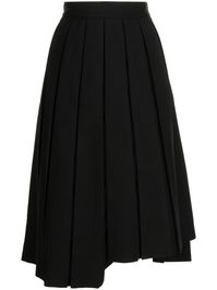 black fully pleated high-waisted elasticated waistband mid-length asymmetric hem