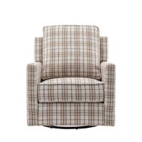 This classic glider armchair brings a blend of comfort and timeless style to your living room or nursery. It features an engineered wood frame with a straight silhouette and track arms, all wrapped in a polyester blend with your choice of pattern. This chair is designed with a high-density foam core seat and back for added comfort. Equipped with an enclosed ball-bearing mechanism, it allows for smooth rocking and swiveling motions, providing a full range of movement. Plus, cleaning is simple: Ju