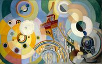 Air, Iron, and Water by Robert Delaunay (French), oil on canvas, genre: Expressionism, Orphism, Neo-impressionism, Divisionism, 1937 #AirIronAndWater #RobertDelaunay