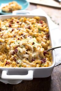 Chicken Bacon Pumpkin Pasta Bake! Caramelized onions make for a rich and velvety pumpkin sauce to blanket that shredded chicken with love. #pasta #dinner #recipe #yum | pinchofyum.com