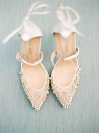 Handmade bridal pumps with embellished mesh | Photo by Carrie House