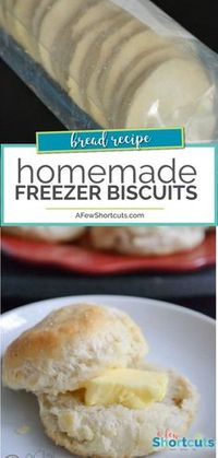 Prep ahead and make this simple Homemade Freezer Biscuits Recipe. So simple to pop in the oven before dinner! | @AFewShortcuts #recipes #homemade #bread #biscuits #freezerrecipes