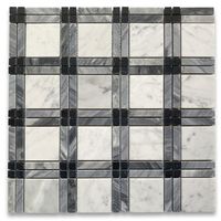 Carrara White Plaid Tartan w/ Gray and Black Marble Mosaic Tile Honed - Stone Center Online