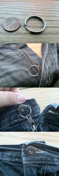 Use the link from a keychain to keep your pant's zipper hidden. | 31 Creative Life Hacks Every Girl Should Know #EidelPrecious