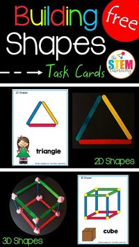 Free STEM Challenge Cards! Build 2D and 3D Shapes with Craft Sticks, Straws or Pipe Cleaners. Great for a STEM center or Makerspace.