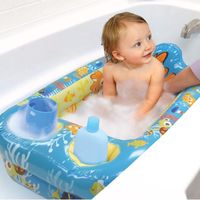 This Disney Finding Nemo Inflatable Safety Bathtub combines the ultimate level of cushy comfort with safety to ensure the best possible bathing experience for growing babies. Featuring Finding Nemo's adventurous star, Nemo, this safety bathtub features a ribbed base so it cushions your baby during bath time while also providing extra support. The built-in water temperature display is easy to read, helping to prevent bath time burns or chilly water that could upset little ones. The large front pockets hold most standard-sized shampoo and body wash bottles, positioning them within arms reach so parents can keep a consistent eye on their child. The supportive back and headrest features a flexible design, allowing babies to gently lean back, making shampooing and rinsing easier. When bath time