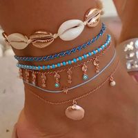 Material Zinc Alloy. Blue Beaded Sea Shell Ankle Bracelet Set