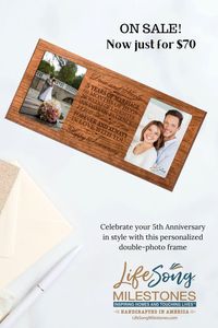 Express your everlasting love with this beautiful personalized 5th Anniversary Double-Photo Frame. Available in multiple colors for your home decor. Good gift for spouse, siblings, aunt, uncle and children.