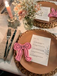 bows, dinner party, pink, girl dinner