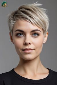 Entdecke den ultimativen Kurzhaartrend: Ein kühner Pixie-Cut in strahlendem Platinblond. Diese Frisur verbindet Eleganz mit Edginess perfekt. Der längere, seitlich gestylte Pony bietet vielfältige Stylingmöglichkeiten. Ideal für selbstbewusste Frauen, die einen modernen, pflegeleichten Look suchen. Kombiniere ihn mit einem natürlichen Make-up für einen unwiderstehlichen Alltags-Glamour! #PixieCut #PlatinblondesHaar #Trendfrisur2024   #PixieCut #PlatinblondesHaar #Trendfrisur2024 #KurzeFrisuren #ModernerHaarschnitt #EdigyHairstyle #BlondesHaar #SelbstbewussterLook #PflegeleichteFrisur #FrauenKurzhaarfrisur #HaarinspirationDeutsch #FrisurIdeen #AlltagsGlamour #VielseitigerHaarschnitt #CooleFrisur