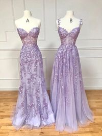 Long Purple Lace Prom Dresses,A Line Formal Evening Dress – jkprom