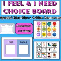 I FEEL & I NEED BOARD + VISUALS (EMOTIONS & CHOICE ACTIVITIES):Are any of your students getting frustrated and finding it difficult to express their emotions & regulate themselves? Are you seeing problem behaviors in your classroom that your want to reduce? Do you have neurodiverse learners who are needing a little extra support?TRY THIS SIMPLE & EASY TO IMPLEMENT TOOL! :-)I FEEL-I NEED boards are a great way to help students express their feelings, reduce frustration, and enhance communication, ultimately promoting a more supportive & inclusive classroom environment.Included:I Feel & I Need Boards (Full Colour + Colour Outline).12 x Emotion Visuals.12 x Choice Visuals for Emotional Regulation Activities.12 x Blank Spaces for Personalized Photos.Visuals are 6cm x 6c