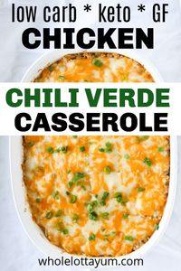 An easy keto casserole that's chicken green chili. This will become a weeknight and family favorite when you need a simple easy low carb and keto dinner. The chicken keto casserole is also gluten free and sugar free too.