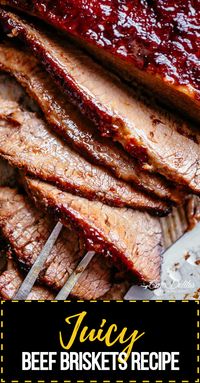 Juicy beef brisket cooked low and slow until tender, basted in a mouthwatering barbecue sauce with a kick of garlic and optional heat! Filled with amazing flavour, this beef brisket recipe is deliciously easy to prepare. Rubbed with the best dry rub and smothered in a mouthwatering barbecue sauce, this is the stuff food dreams are made of. #beefbrisket #beefbrisketrecipe #beefrecipe #brisketrecipe #bbqbeefbrisket #beefbrisketbbq