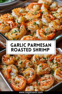 Garlic Parmesan Roasted Shrimp are juicy, flavorful, and perfect for Super Bowl snacking! A quick and elegant seafood appetizer.