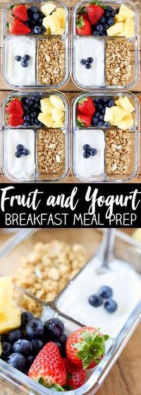 Breakfast Meal Prep is the best way to get your morning and week off to a healthy start! Packed with protein, fresh fruit and a sprinkle of low-fat granola, these Fruit and Yogurt Bistro Boxes are a fresh idea for busy mornings. More family favorite recipes on number-2-pencil.com. #familyfavorites #breakfast #mealprep #healthy #healthyrecipes