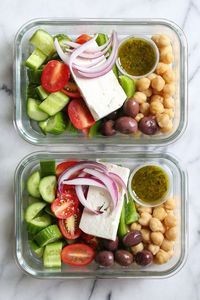 Greek Chickpea Salad, made with chickpeas, cucumbers, tomatoes, bell peppers, olives and Feta is perfect to make ahead, for lunch for the week!