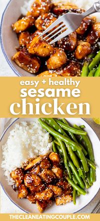 Easy + Healthy Sesame Chicken is a delicious, healthy dinner that tastes even better than takeout! Paleo & gluten free, this chicken has a delicious marinade and is perfect for a Friday night.