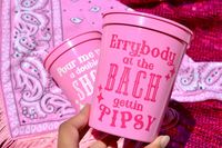 Pink Country Bachelorette Party Cups  Cute, country, classy and functional! These cups are the perfect party favor that your Cowgirl/Last Rodeo/Wester Bachelorette or Cowgirl birthday!! They look great in photos and will serve as a memory that will last you a lifetime! Pink Stadium Cups Text added in adhesive vinyl  Choose your text color - pink or white Text options are set - message us if interested in custom text 14 oz Approx 4.5"tall x 3.5" wide  Hand wash only  Cold drinks only - not microwave safe  Text and design is added in white vinyl and only on one side  $5.50 per cup - does not come in a set