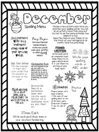 December Spelling Menu