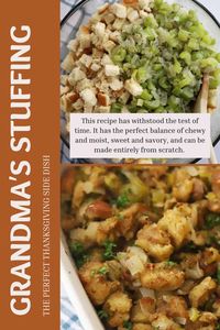 Grandma’s Traditional Thanksgiving Stuffing has withstood the test of time. It has the perfect balance of chewy and moist, sweet and savory, and can be made entirely from scratch or with some simple shortcuts. I'll show you the best homemade stuffing recipe for your holiday meal. #thanksgivingdinner #stuffing #homemade #sidedish