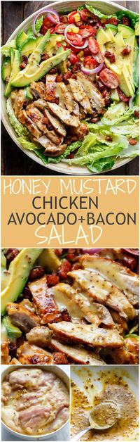 Honey Mustard Chicken, Avocado + Bacon Salad, with a crazy good Honey Mustard dressing withOUT mayonnaise or yogurt! And only 5 ingredients! | http://cafedelites.stfi.re