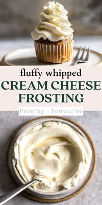 This homemade whipped frosting recipe with cream cheese uses only 4 ingredients to create a light and airy frosting for cupcakes or cakes! It's stable at room temperature and holds it shape for piping, too. This homemade cream cheese frosting is a sweet and tangy frosting perfect for any dessert.