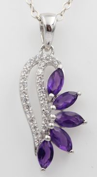 1.26 carat amethyst pendant   This beautiful pendant was made from high-quality 925 sterling silver. The pendant has a size of approximately 3.59 x 1.162 cm. With the eyelet, the pendant is 3.9 cm long and weighs approximately 2.13 grams. The pendant has a wonderful design. The highlight are the 5 African amethysts. So that the jewelry really comes into its own, 27 small zirconias are artfully set. The gemstones are faceted by hand and artfully inserted. A really beautiful piece of jewelry     T