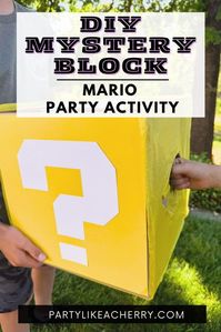 Make this mystery block punch box with  only a few supplies and directions on my blog. Fill the box with chocolate coins of course! Fun Super Mario party game idea! Follow for more party game ideas.