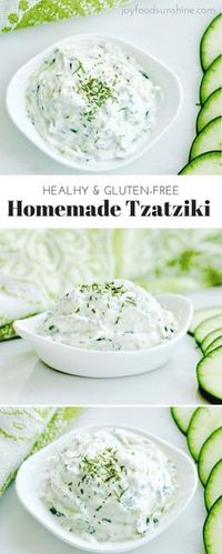 Healthy Homemade Tzatziki Recipe! Made with Greek yogurt, this tzatziki sauce perfectly compliments all your favorite Mediterranean dishes! It's gluten-free, high-protein and irresistibly delicious!