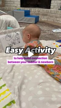 Leah Turk | Pediatric PT on Instagram: "Save this if you have a toddler and are expecting a new baby soon! 💗

When I was expecting my second child I was really worried about how I would be able to make each of my children feel special and connected. I found that finding ways for my oldest child to “help” me care for the newborn was a way I could achieve that!

This activity is perfect to help keep your toddler and baby entertained and also help create a sense of connection 💕

Not to mention, the contrast cards make EXCELLENT tummy time entertainment 😉

What was a way you found to help foster a bond between your toddler and your newborn? Let me know in the comments! 👇

#momof2 #2under2 #newborn #toddler #bigbrother #bigsister"