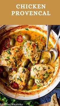 This Chicken Provencal recipe is a quicker and leaner take on the French classic made with chicken breasts, cherry tomatoes and olives.