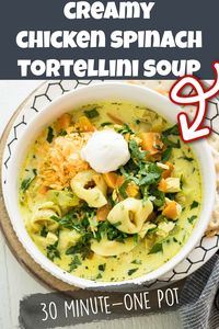 Chicken Spinach Tortellini Soup is loaded with fresh spinach, carrots, onions, mushrooms, and cheese-filled tortellini. It's a delightful spin on the classic Chicken Noodle Soup. Heavy cream gives it a hearty, creamy, and rich chicken broth flavor! You can make it in 30 minutes with just one pan!