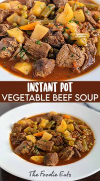 This Instant Pot vegetable beef soup is incredibly simple to make! But the final product still delivers in richness and depth of flavor. Easily customizable, you can use whatever vegetables you have on hand for a delicious and easy meal! #onepotmeal #easydinner #beefsoup #vegetablebeefsoup #beefvegetablesoup #instantpotsoup #pressurecookersoup