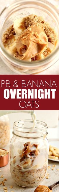 Peanut Butter Banana Overnight Oats recipe - the best way to eat oatmeal! Layer oats with banana, peanut butter, brown sugar in a jar, add milk and set in the fridge for the night. In the morning, grab and go or pour into a bowl and enjoy!