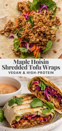 These Maple Hoisin Shredded Tofu Wraps use shredded tofu for a flavorful, crispy, chewy filling that will keep your weekly meal prep fun and satisfying. Easy to make, high-protein and budget-friendly!