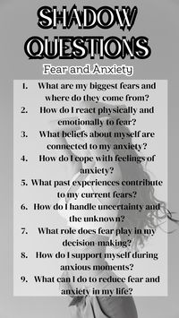 Dive into shadow work questions to understand and manage fear and anxiety. Reflect on the origins of your fears, how they manifest, and their impact on your life. Empower yourself to develop coping strategies, challenge limiting beliefs, and cultivate inner peace. Discover resilience in the face of uncertainty and learn to navigate life with greater calm and confidence. Embrace a journey of emotional healing and personal growth. 🌿💫