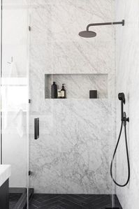 An Affordable Black and White and Modern Home Decor Renovation: Marble Shower