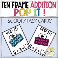 Engage your students with this ten frame pop it math addition game! Students will have so much fun while practicing their addition facts to 10 using the newest fidget poppers - ten frames!Tape the cards around your home or classroom and have students move around the room, solve each equation, and c...