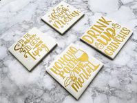 Christmas Coaster Set, White and Gold Christmas Table Decor | RobotPanda Creations