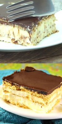 No-Bake Chocolate Eclair Dessert ~ A classic! Creamy, delicious, and comforting. And it's ALWAYS a big hit!! #nobake #nobakedesserts #eclaircake #eclairdessert www.thekitchenismyplayground.com