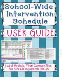 The School Wide Intervention Schedule will let you organize all of your academic interventions with lists of students, times, teachers leading intervention groups, locations, Tiers, content areas, the interventions, and progress monitoring tools. By listing all Tier 2 and 3 academic interventions you will provide transparency for all stakeholders in the school wide intervention program, clear expectations, and all with a user-friendly, one-page format.� Within this product, you will receive: