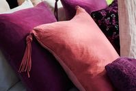 Taline 24x24 Pillows in Fig and Poppy, Lynette 24x24 in Fig and Ines Lumbar Pillow in Fig.