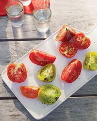 Tomato Wedges with Flaked Sea Salt, Pepper, and Chilled Vodka