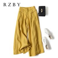 2021 Summer Women Aesthetic Style Elastic Waist Solid Pants All Matching Casual Wide Leg Cotton Linen Loose Pantalones RZBY260