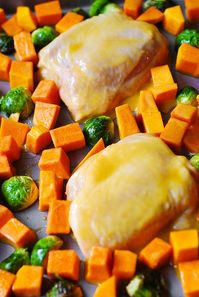 One-Pan Maple-Dijon Chicken with Roasted Butternut Squash and Brussels Sprouts