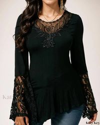 Katykey - Exquisite Long Sleeve Patchwork T-Shirt with Unique Design