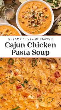 All the best parts of rich, flavorful Cajun chicken pasta, made into a filling, delicious, super creamy soup! Made in less than 30 minutes and with simple ingredients, this soup is wonderfully rich, with plenty of cream, Parmesan, and Cajun-blackened chicken.