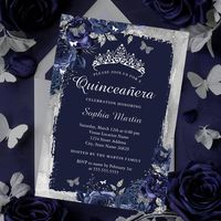 More Pretty Navy Silver Quinceanera Birthday Invitations in the Little Bayleigh Store!